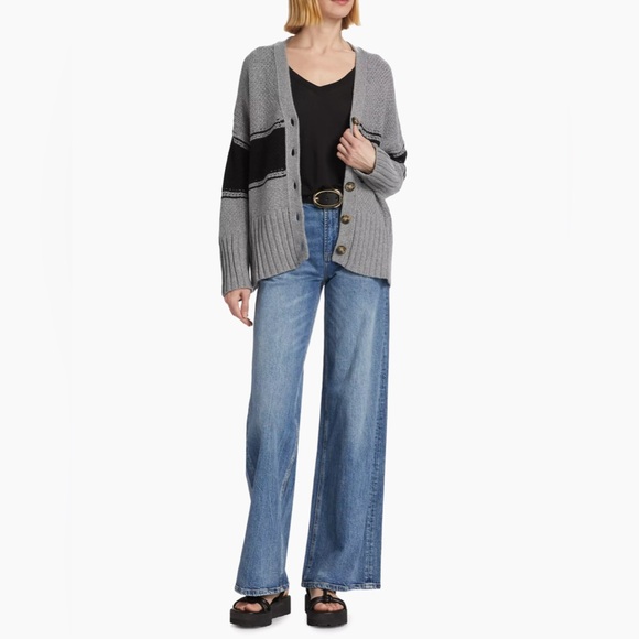 ATM Anthony Thomas Melillo Wool Blend Oversized Cardigan - Cloud Grey/Black